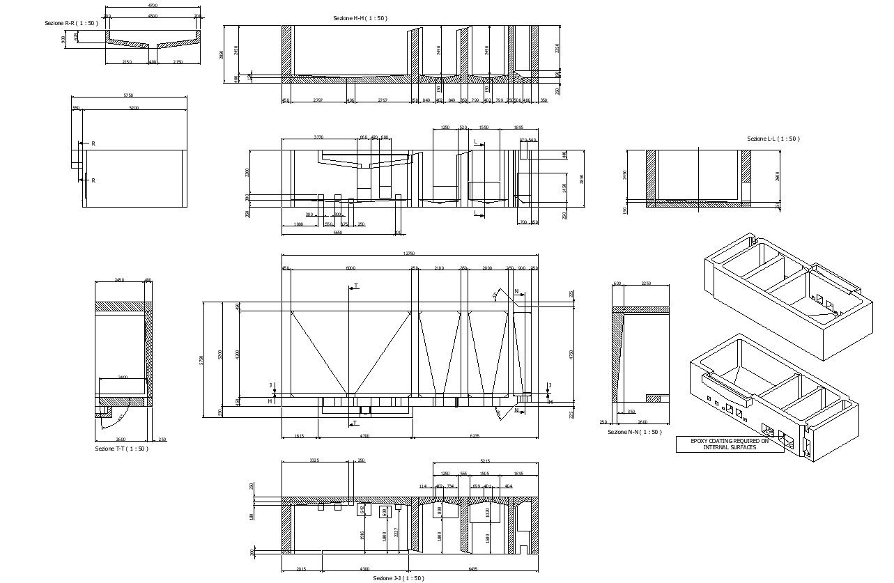 Detailed Plan and Section CAD Drawing DWG File for Clear Water Tank
