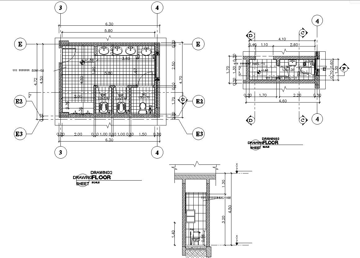 Detailed Plan and Section of Public Toilet Facility AutoCAD DWG File