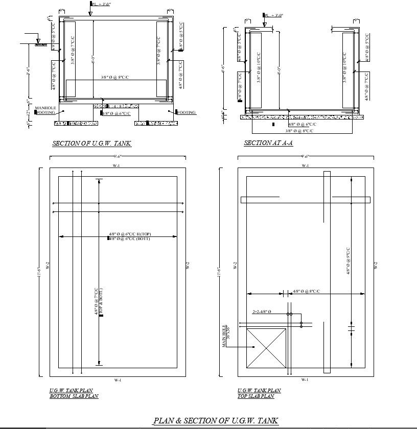 Detailed Plan and Section of Underwater Tank AutoCAD DWG File