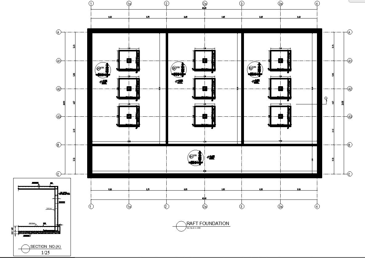 Detailed Raft Foundation of an Underwater Tank CAD Drawing DWG File
