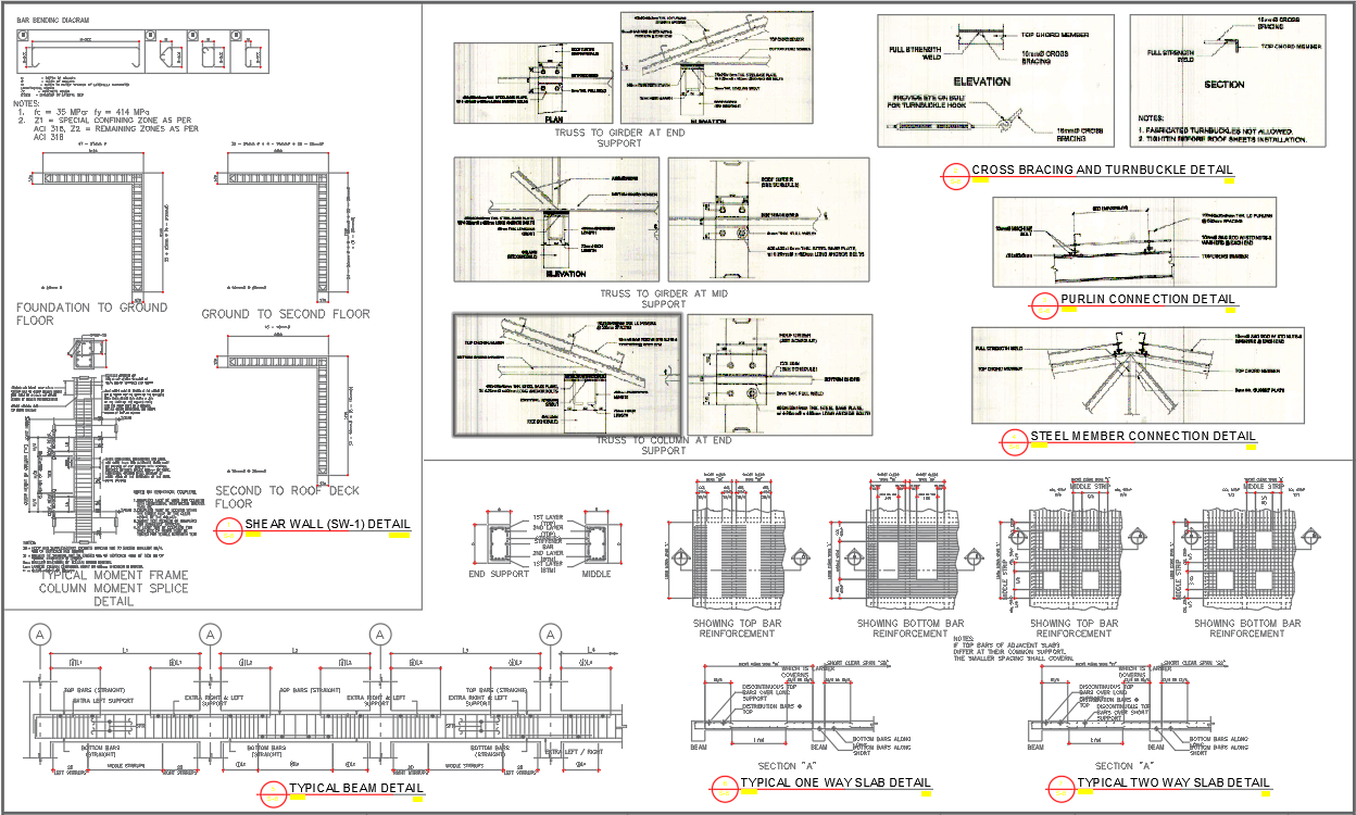 Detailed Sections of Beam with One-Way and Two-Way Slab Drawing In DWG File