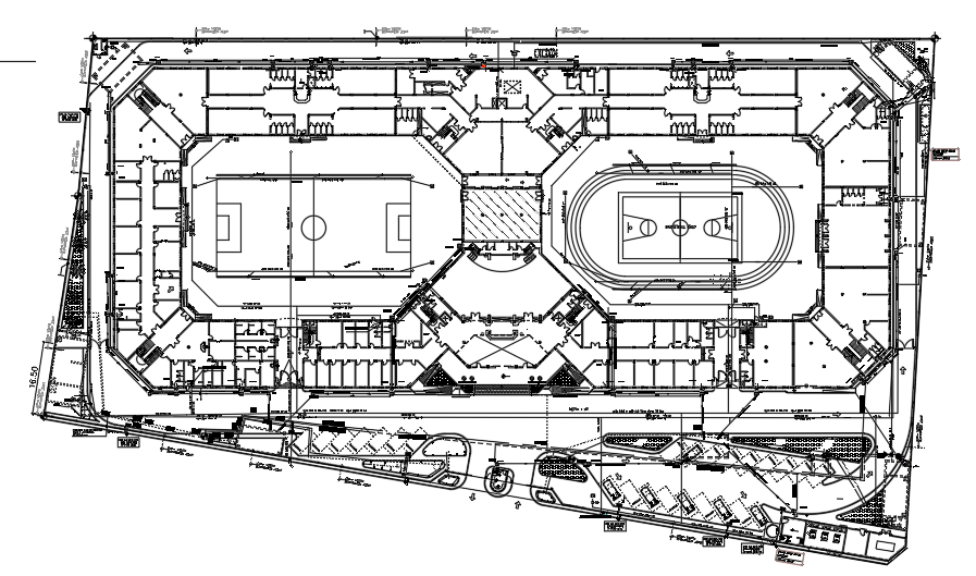 Detailed Sports center site plan Layout CAD Drawing In DWG File