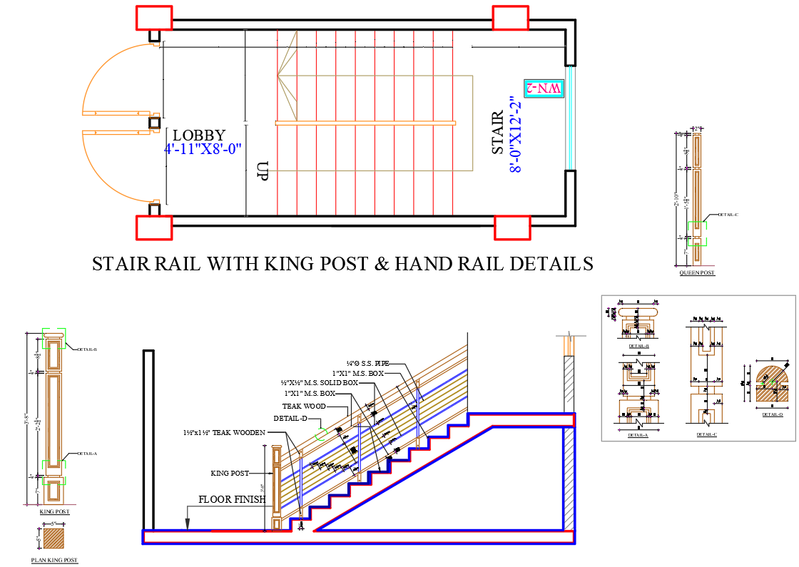 Detailed Staircase Section with Handrail Detail CAD File