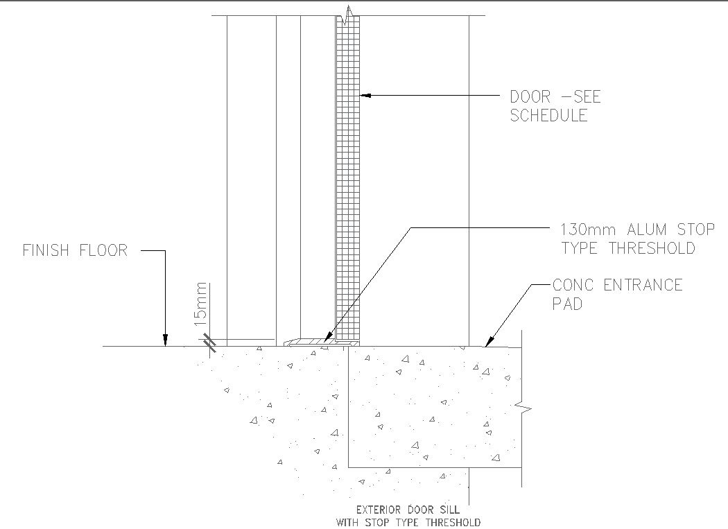 Detailed Stop Type Threshold for Exterior Door Sill In DWG File