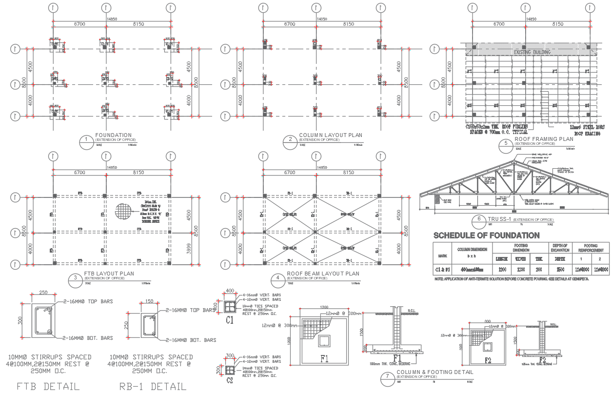 Detailed Structural Plan For Office Extension In DWG File