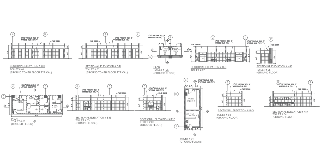 Detailed Toilet Plan and Section Drawing in AutoCAD DWG File