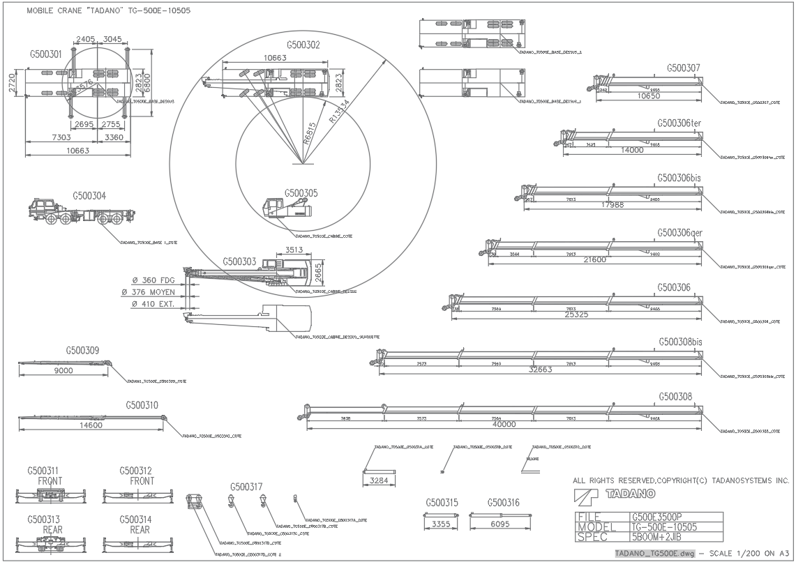 Detailed Views of a Mobile Crane Drawing In AutoCAD DWG File