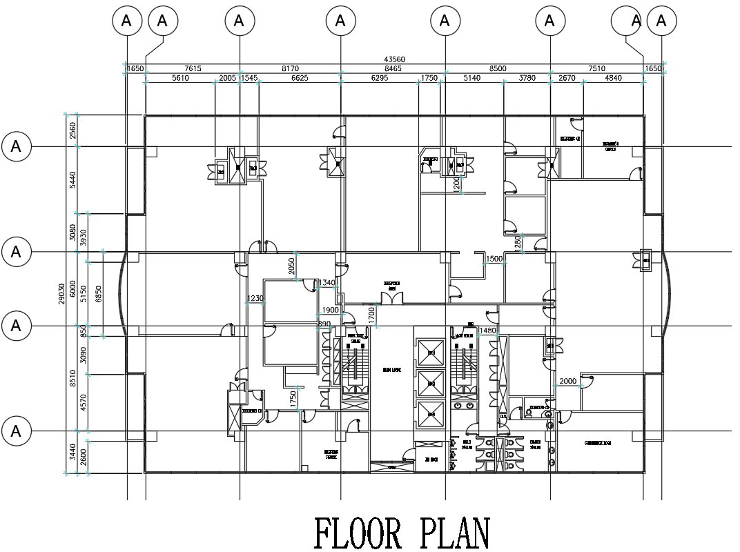 Detailed commercial Building Floor Plan Layout With Dimensions DWG File