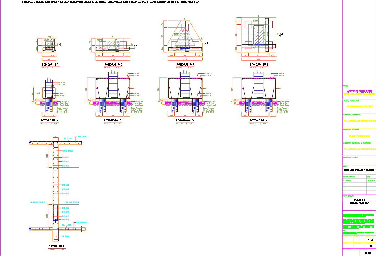 Detailed design of pile cap in AutoCAD 2D drawing, CAD file, dwg file