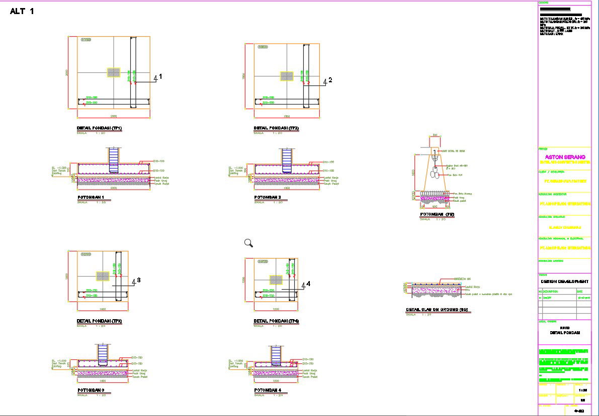Detailed design of section and elevation of the foundation in AutoCAD 2D drawing, CAD file, dwg file