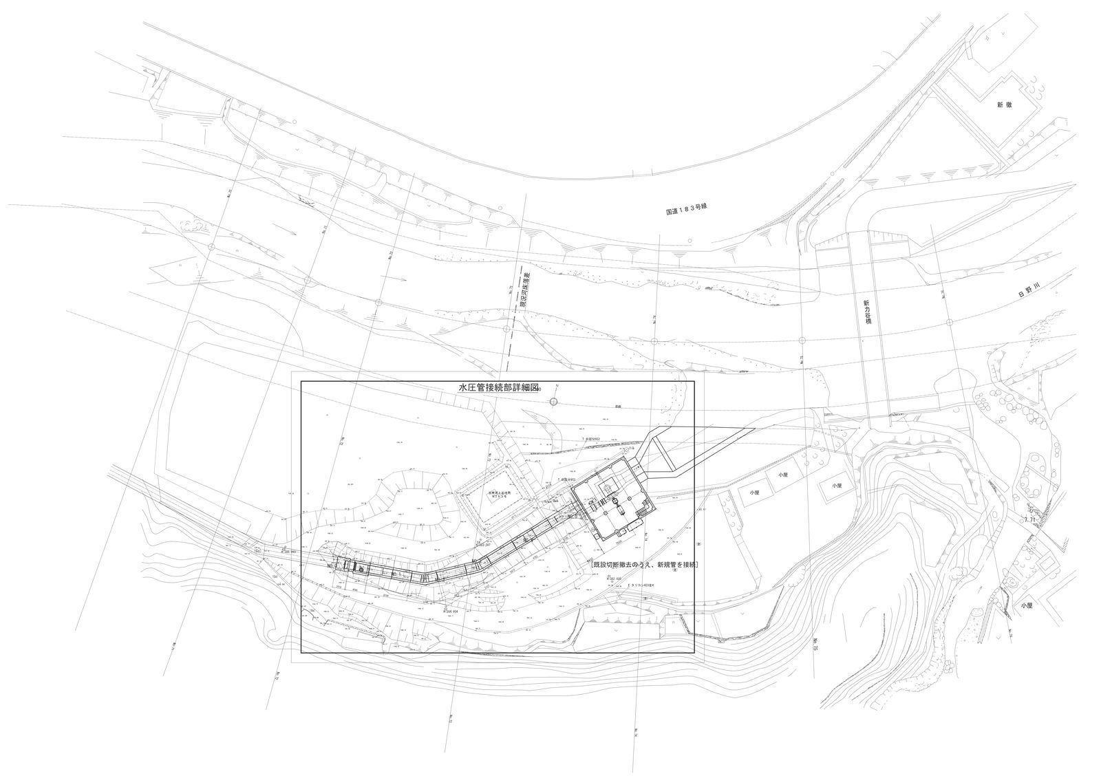 Detailed diagram of the penstock connection DWG AutoCAD drawing