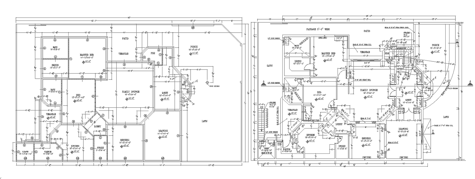 Detailed dimensional drawing of G+1 2bhk house .Download DWG autocad file.