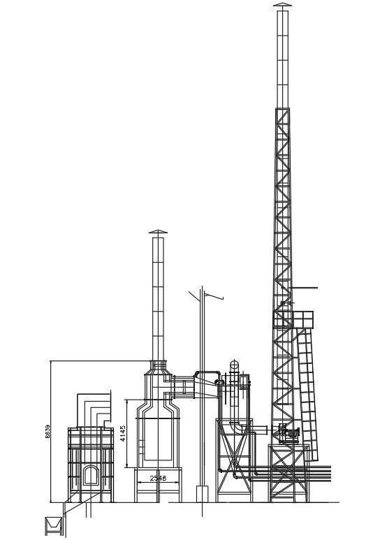 Detailed drawing of incinerator in AutoCAD 2D drawing, dwg file, CAD file