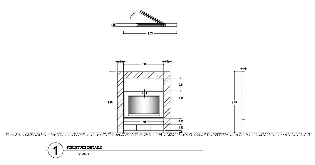 Front and Top Views TV Unit CAD Furniture PDF File