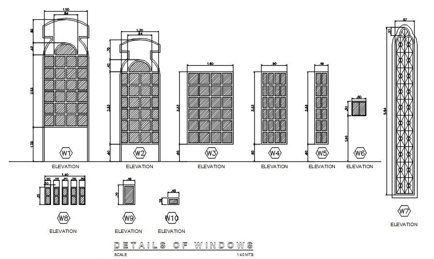 Detailed elevation of windows in AutoCAD 2D, dwg file, CAD file