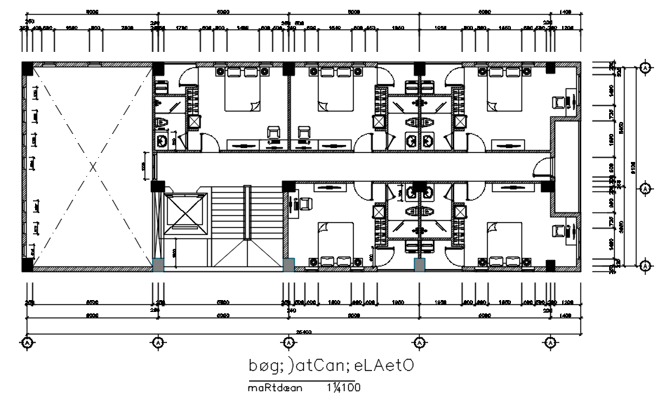 Detailed floor plan of hotel in AutoCAD 2D, dwg file, CAD file