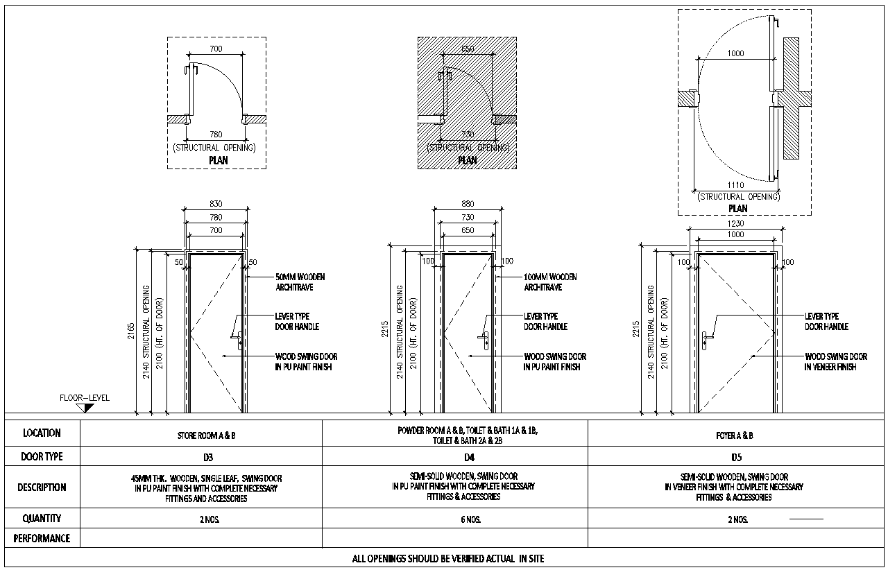 AutoCAD Plan and Section Details for Toilet and Bath Doors
