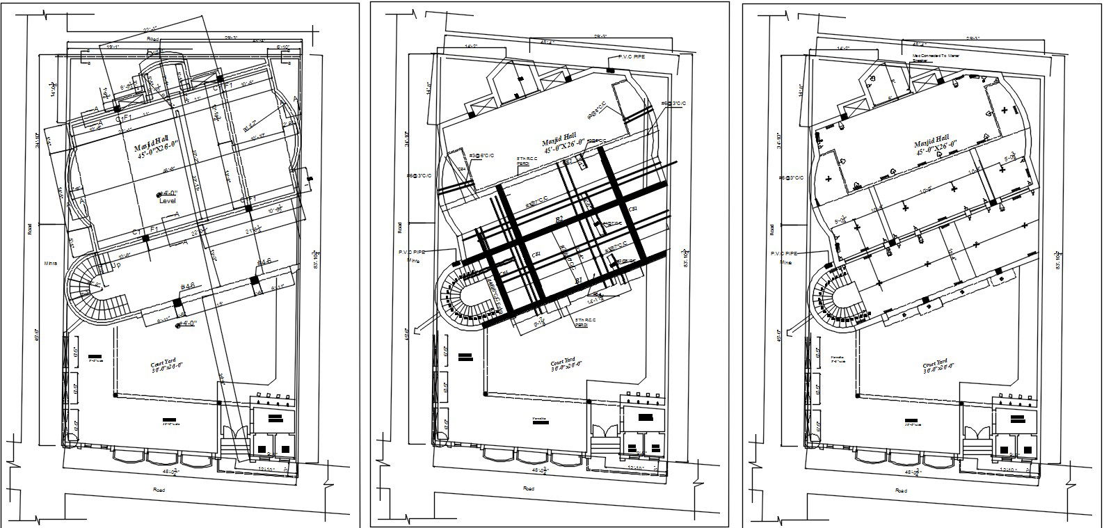 Detailed plan of mosque in AutoCAD 2D drawing, CAD file, dwg file