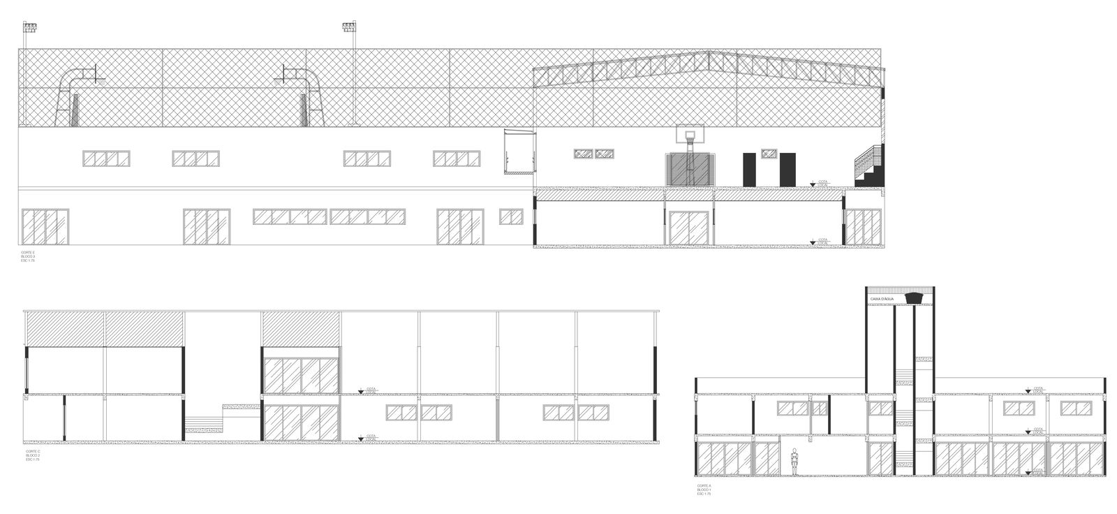 Detailed section of school with sports area DWG autoCAD drawing