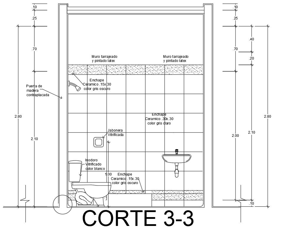 Detailed toilet side section elevation drawing provided in this AutoCAD file | Download this 2d AutoCAD drawing file.