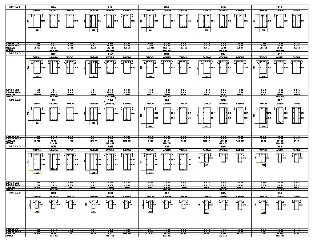Tie Beam Design AutoCAD 2D Drawing DWG File for Structure