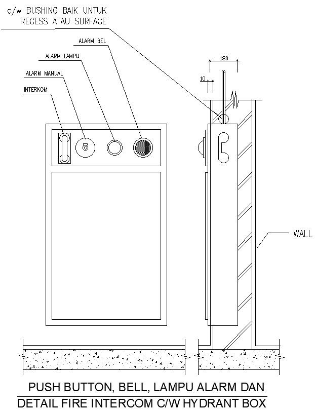 Detail fire intercom hydrant box design in AutoCAD drawing, dwg file, CAD file