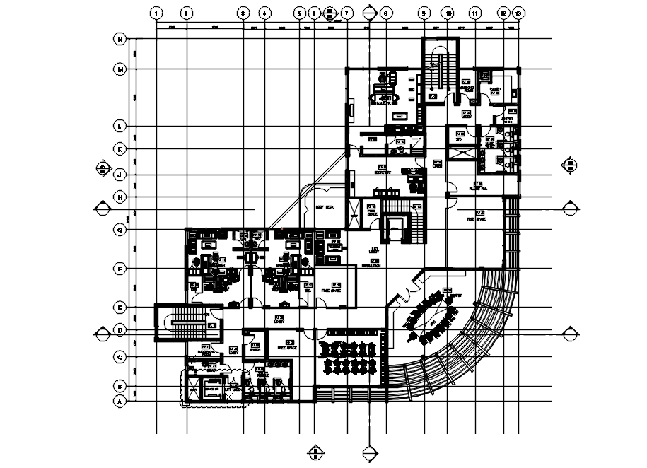 Detail floor plan of commercial building in AutoCAD 2D, dwg file, CAD file