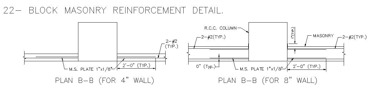 Detail for Reinforced Block Masonry CAD Drawing In AutoCAD DWG File