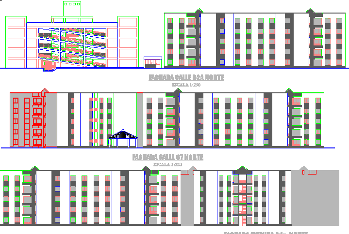Detailing elevation view of multi-purpose corporate building dwg file