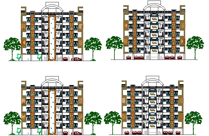 Detailing elevation view of residential housing apartment dwg file