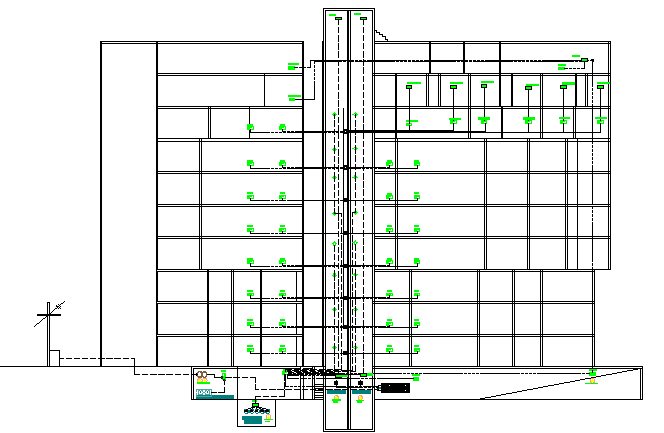 Detailing section view of Multi-family housing apartment dwg file