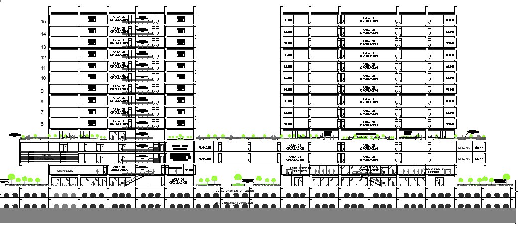 Detailing sectional view of finance center dwg file