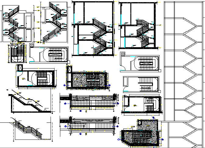 Detailing staircase view of single family bungalow dwg file