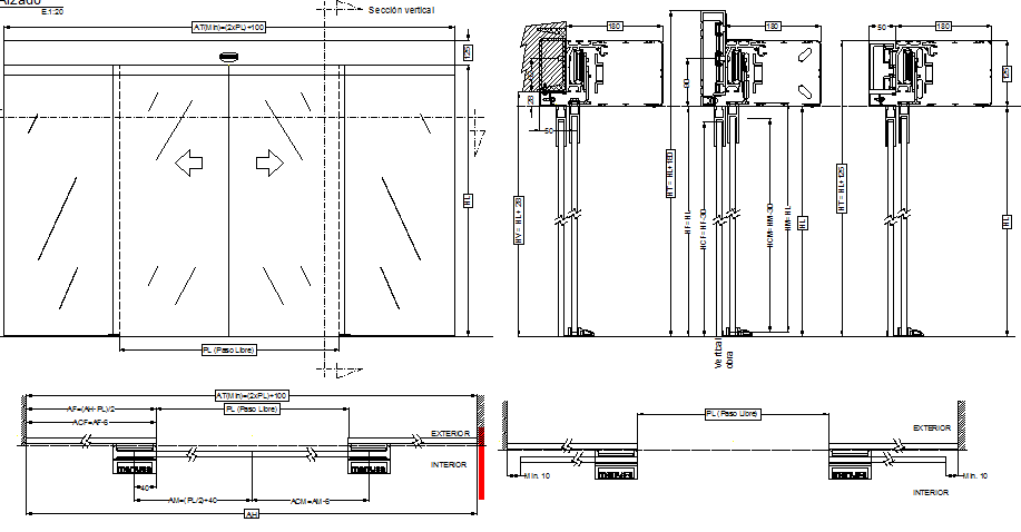 Detailing view of cur-tin wall glass dwg file
