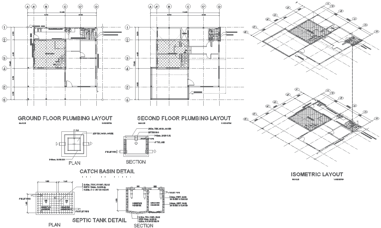 Detailing Plumbing Plan for Two-Storey Residential Building In DWG File