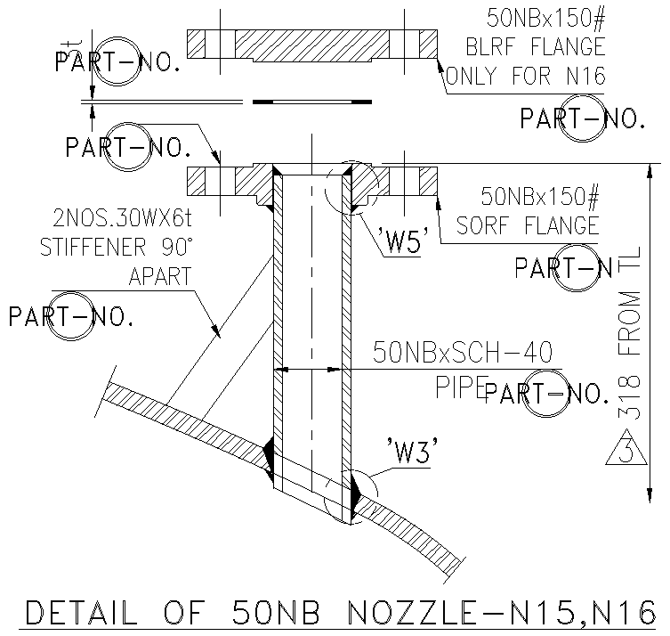 Detail of 50NB Nozzle N15 N16 detail DWG AutoCAD file
