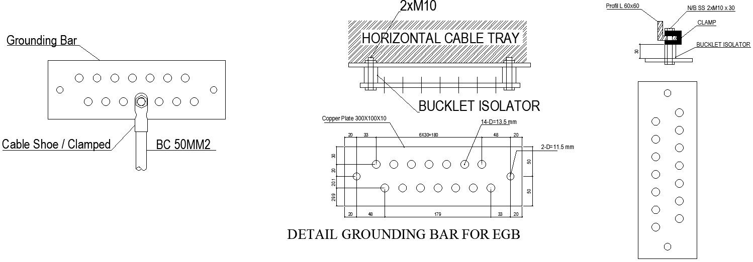 Detail of Grounding bar for EGB in AutoCAD, dwg file.