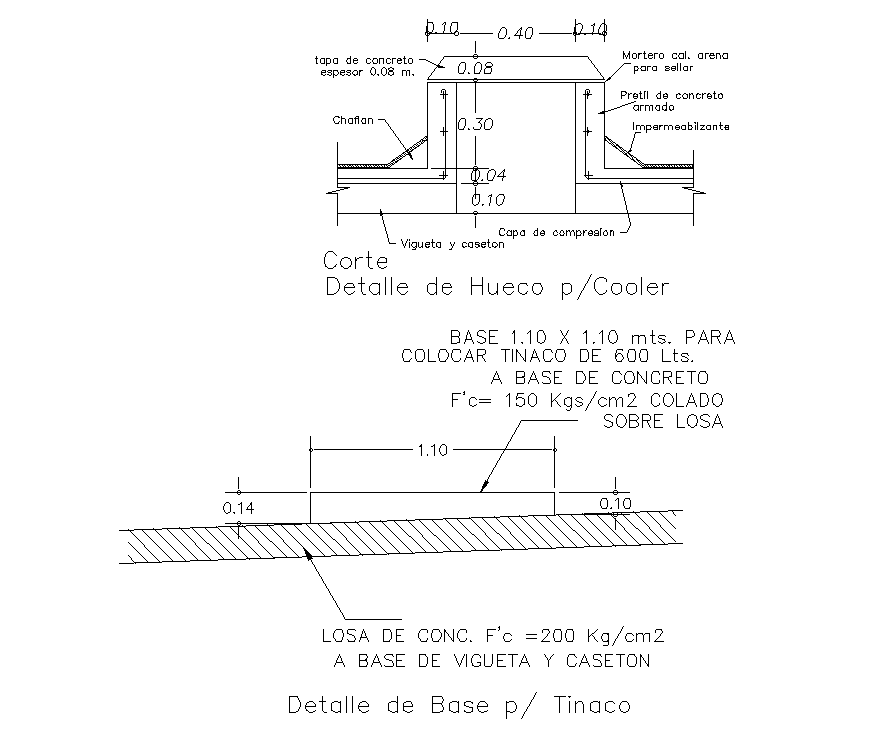 Detail of Hollow for Cooler is given for 7x17m house plan in this AutoCAD model. Download the Autocad model.