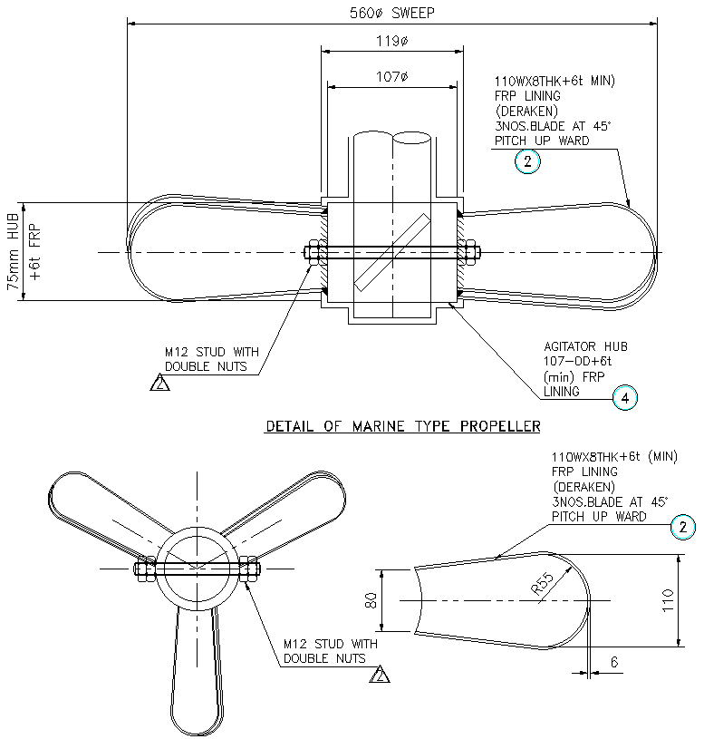 Detail of Marine Type Propeller Detail Section DWG AutoCAD file