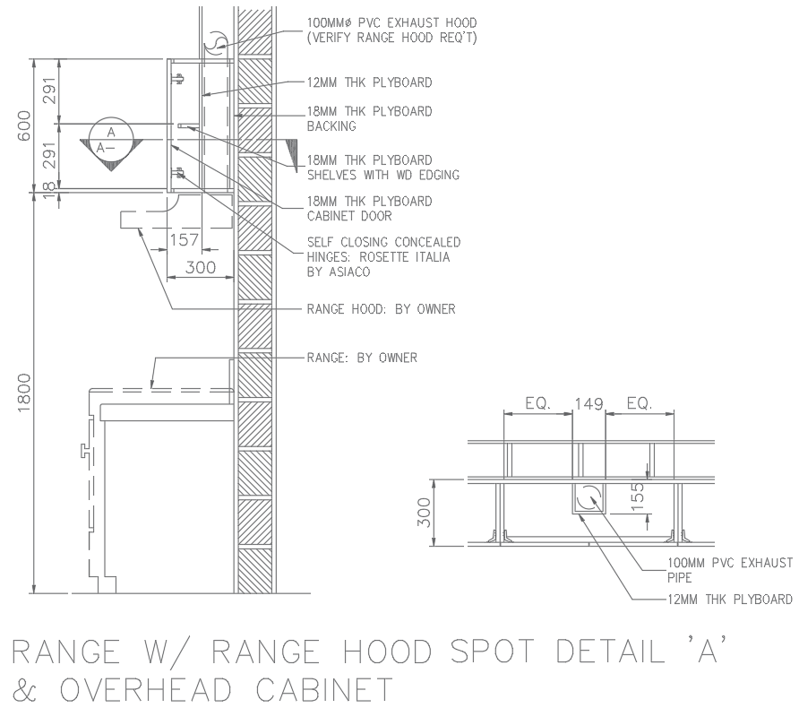 Detail of Range Hood Spot with Overhead Cabinet In AutoCAD File