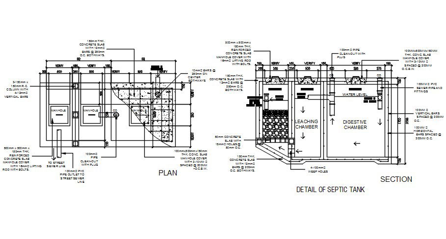 Detail of Septic tank of house plan is given in this 2D AutoCAD DWG drawing file. Download the 2D Autocad DWG drawing file.
