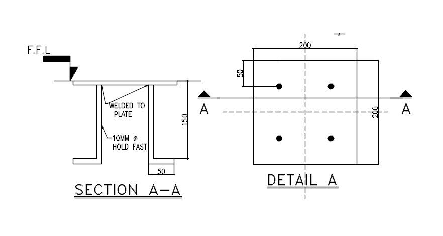 Detail of a bolted section. Download the AutoCAD 2D file.