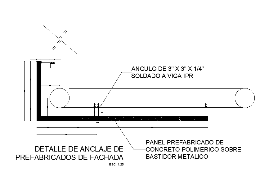 Detail of anchoring of prefabricated facade is given in this Autocad drawing model. Download now.