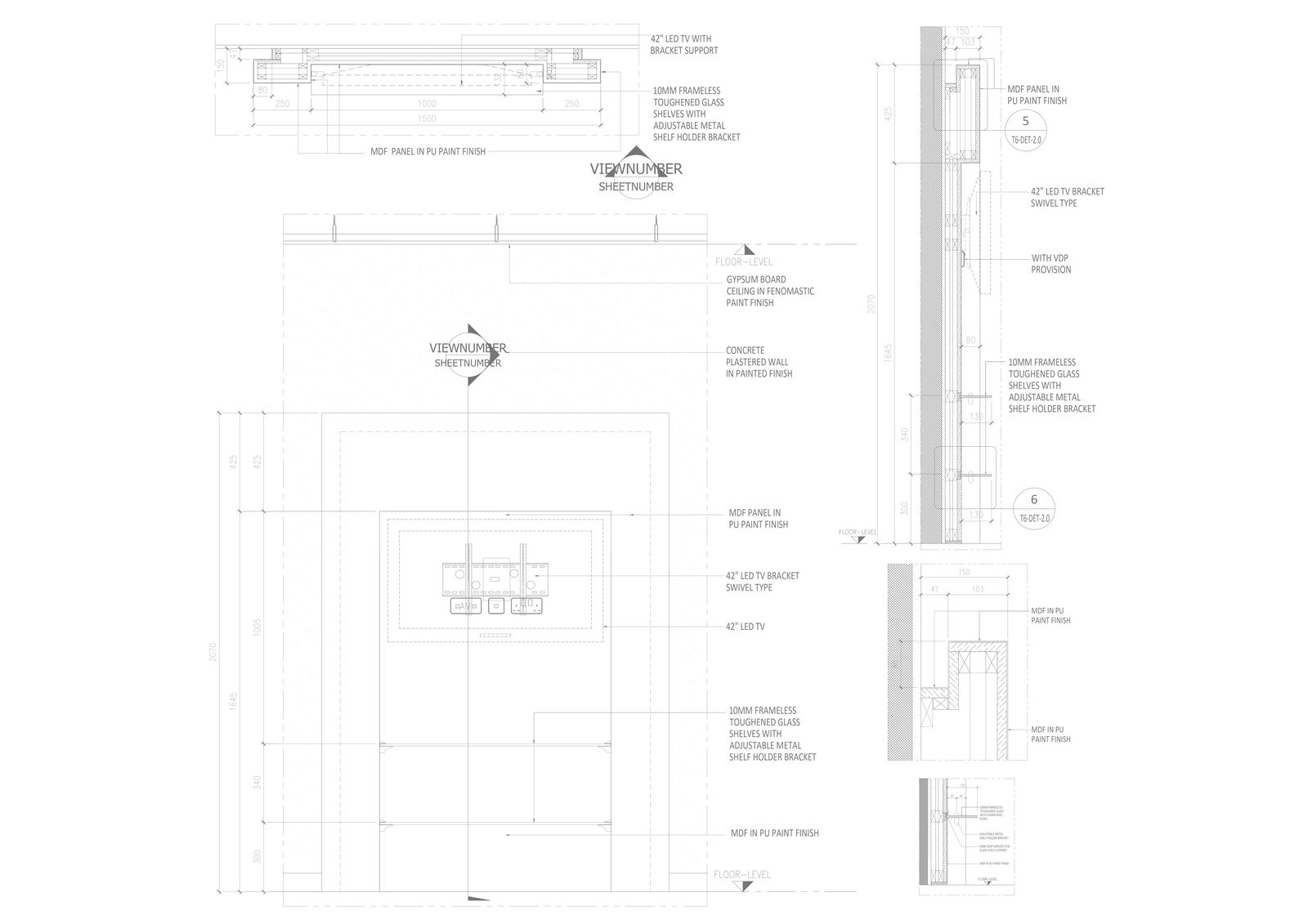 Detail of mdf panel in PU paint finish DWG AutoCAD drawing