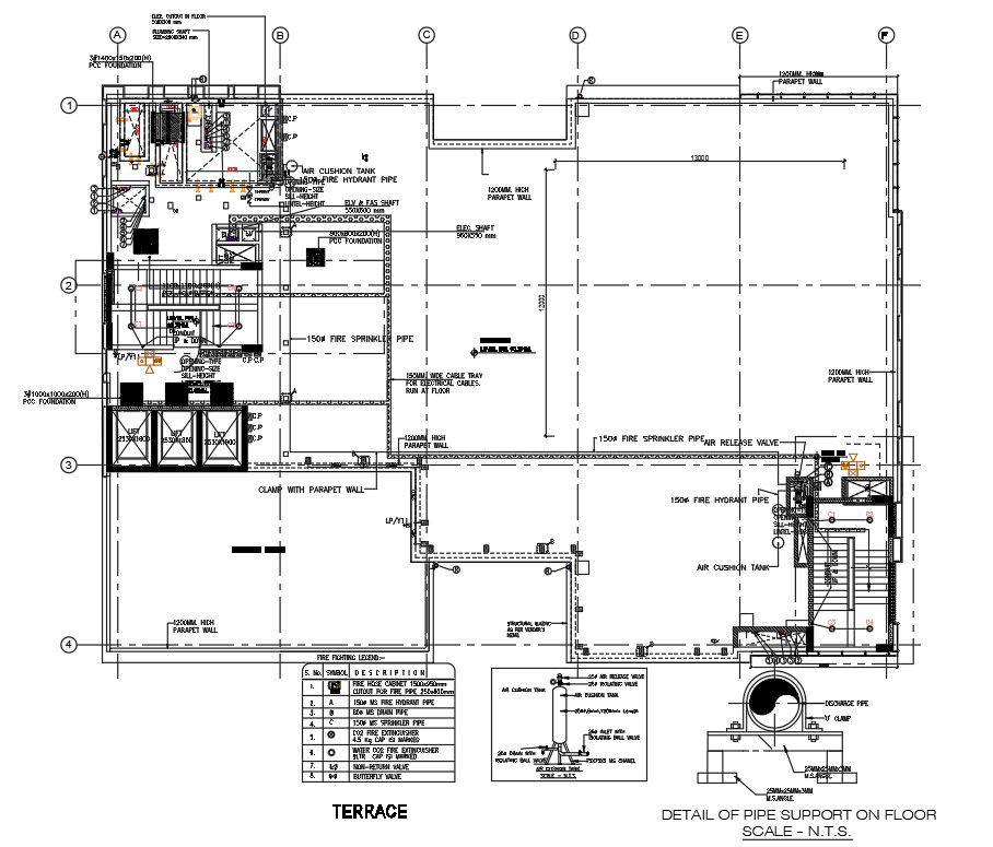 Detail of pipe support on floor and terrace plan is given in the 2D Autocad DWG drawing file. Download the Autocad 2D DWG file.
