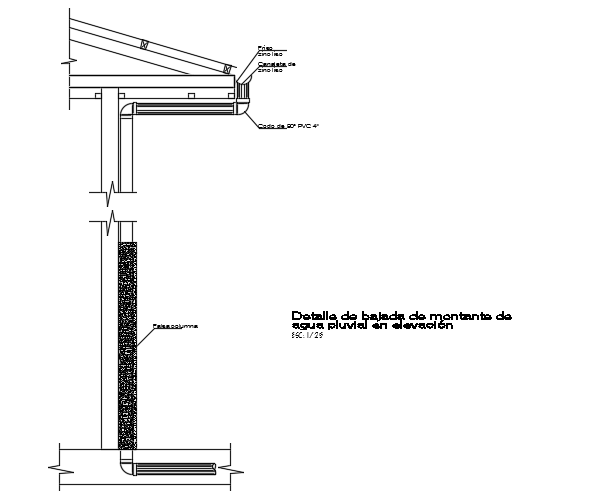 Detail of rainwater riser downspout elevation drawing is given in this file