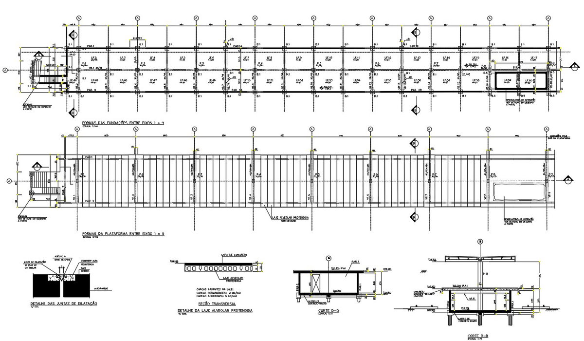 Detail of slab alveloar prestressed given in the form of 2D Autocad model drawing file. Download the Autocad DWG file.