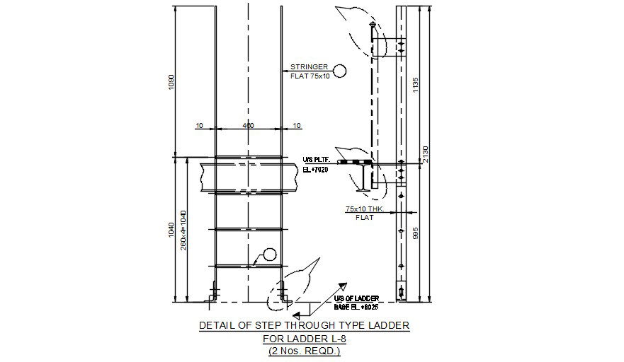 Detail of step through type ladder for ladder 8  is given in this 2D Autocad DWG drawing file. Download the 2D Autocad DWG drawing file. 