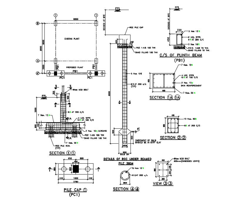 Detail of the RCC pile separated in this AutoCAD drawing file. Download this 2d AutoCAD drawing file.