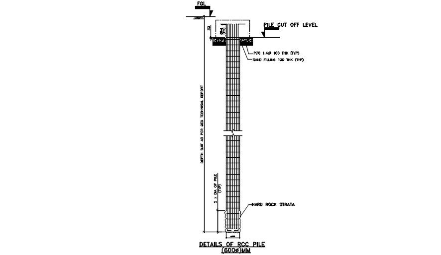 Detail of the RCC pile stated in this AutoCAD drawing file. Download this 2d AutoCAD drawing file.